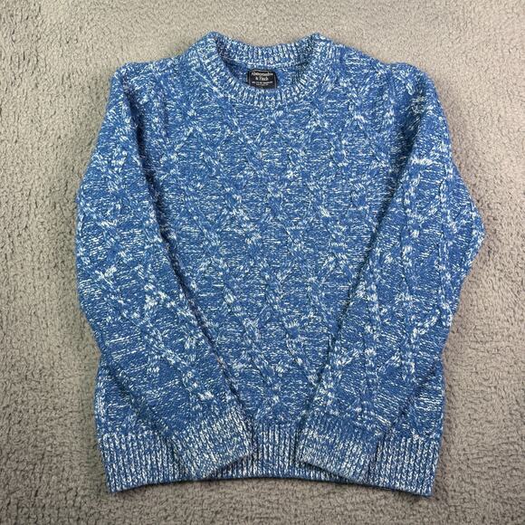 Abercrombie & Fitch Sweater Adult L Blue Fisherman Wool Cable Knit Pullover Crew - Picture 2 of 8